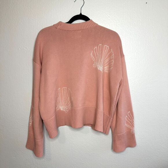Tuckernuck Pink Seashells Camille Sweater Size Medium Coastal Cotton Embroidered - Picture 3 of 9